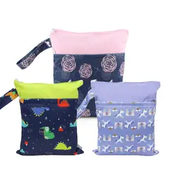 Sac de rangement réutilisable, 1 pièce, sac de rangement étanche, imprimé dessin animé, sacs à couches PUL de voyage, sacs secs et humides 35x30cm à Double fermeture éclair 