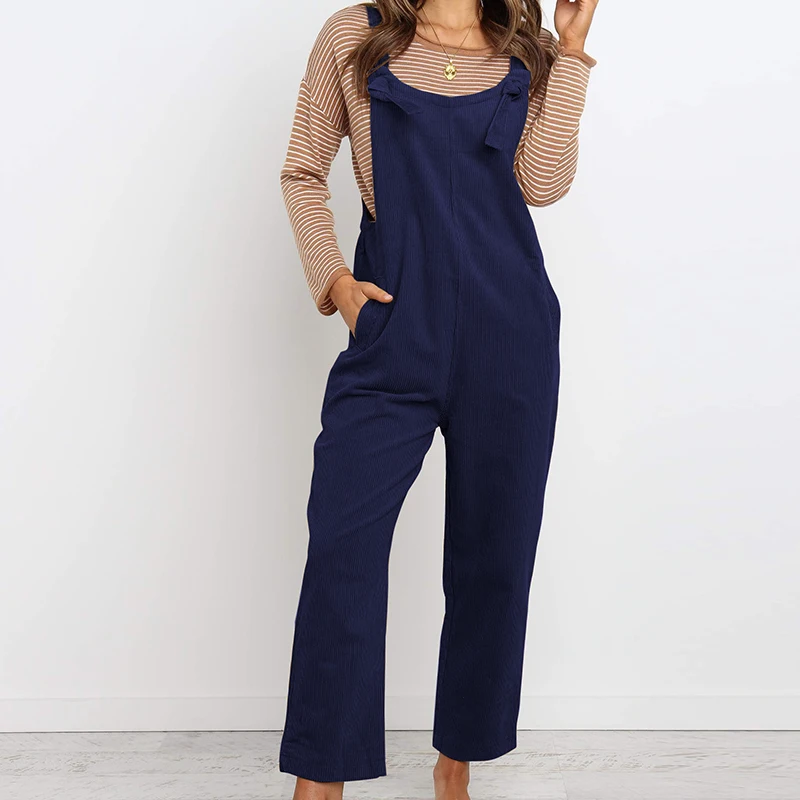 Womens Sleeveless Jumpsuit  Ladies Slim Fit Playsuit Trousers Overalls Women Spaghetti Strap Playsuit Corduroy Solid Dungarees