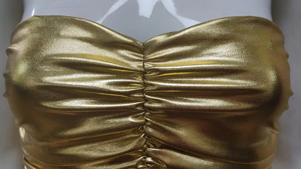 Simly Tara летнее женское сексуальное платье без бретелек без рукавов бронзовое Золотое облегающее Бандажное платье элегантные женские Вечерние Платья До Колена