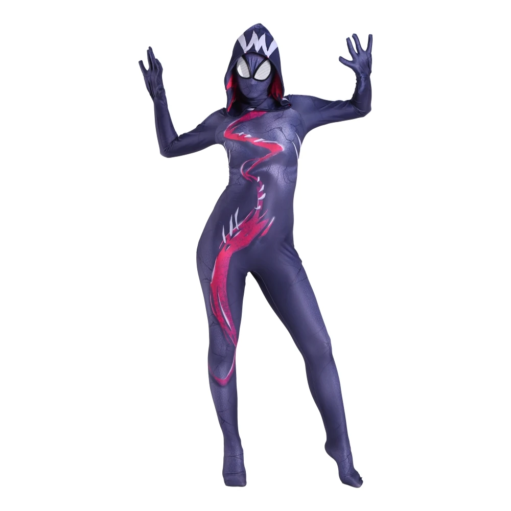2020 The Amazing Spider Hero Cosplay Gwen Stacy Costume Spandex Zentai Mask Hoodie Spider Zentai Suit Anti-Gwenom for Women Girl