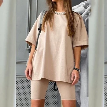 

Women Fashion Casual Solid Two Piece suit including belt New home loose Tops and Shorts suit 2020 Summer Tracksuit Lounge Wear