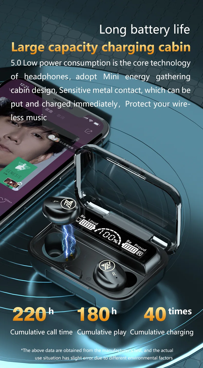 M16 TWS Touch Wireless Bluetooth 5 1 In Ear Headphones Waterproof LED Digital Sports Headphones With Charging Case