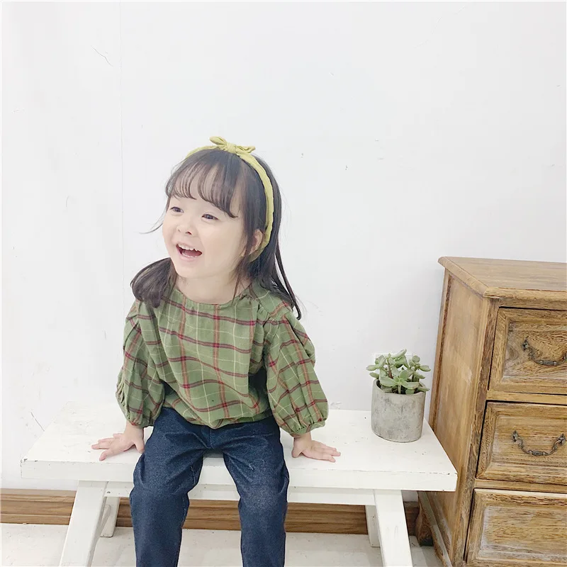 Детская одежда; осенняя одежда; стиль; Осенняя рубашка с длинными рукавами в Корейском стиле для девочек; 19601