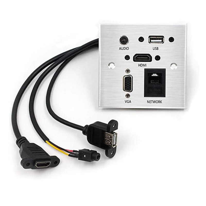 Wall Desktop Installation Socket Aluminum Alloy Panel with HDMI USB Audio Network VGA Port Multi-media Plug | Электроника