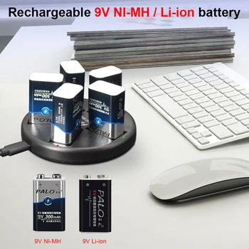 

9V 300mAh li-ion Rechargeable battery 5 slots USB charger 9 v batteries for Multimeter Microphone Toy Remote Control KTV use