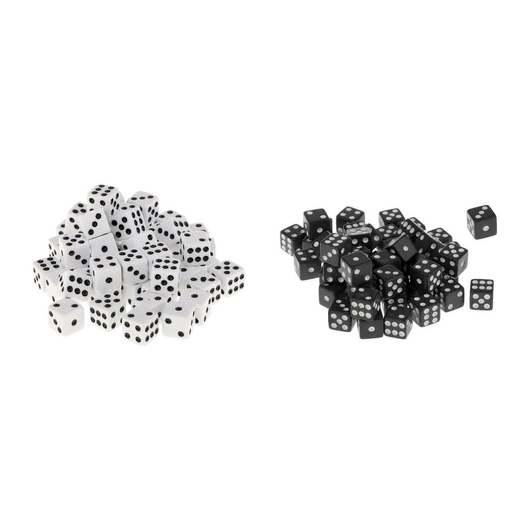 100 шт 12 мм акриловые 6 сторонние D6 Spot Dice вечерние аксессуары для игр белый+ черный