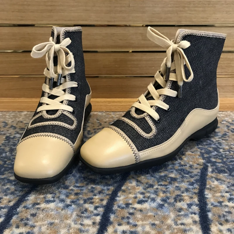 Женские ботинки; сезон осень; парусиновые короткие ботинки; botas Mujer; обувь с квадратным носком; женские ботильоны в стиле ретро; Botines Mujer; модная женская обувь с высоким берцем