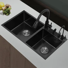 304 Rvs Dubbele Kommen Kitchen Sink Met Mes-Houder Drop-In Of Onderbouw Donkergrijs Wastafel Met drainage Accessoires