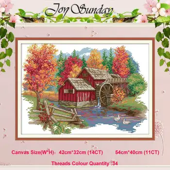 

Mill cabin countryside patterns counted 11CT 14CT Cross Stitch Set DIY Scenery Cross-stitch Kit Embroidery Needlework Home Decor