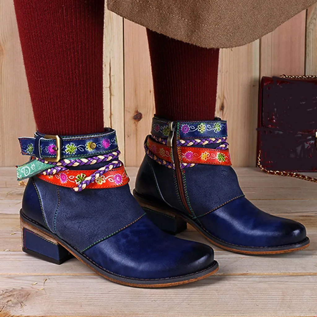 

Ethnic Women's Embroidered Bohemian ankle boots for women autumn winter Bare Boots Side Zip Casual Short Tube Boots botas mujer