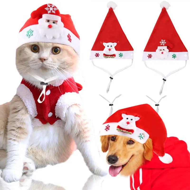 

1pc Red Christmas Pet Hat Doll Snowflake Decor Cat Dog Santa Hat Premium Polyester Cap Festival Party Hat Pet Supplies