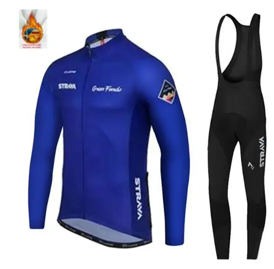 Winter Cycling Clothes STRAVA  Long Sleeve Clothing Riding Jersey Set Thermal Fleece Maillot Ropa Ciclismo Invierno Keep Warm