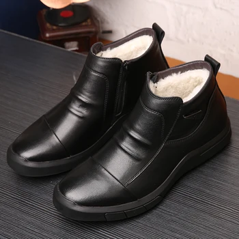 

Men Winter Casual Shoes Solid Genuine Leather Warm Plush Slip On Lazy Loafers Soft Solid Shallow Man Office Work Shoes %6025