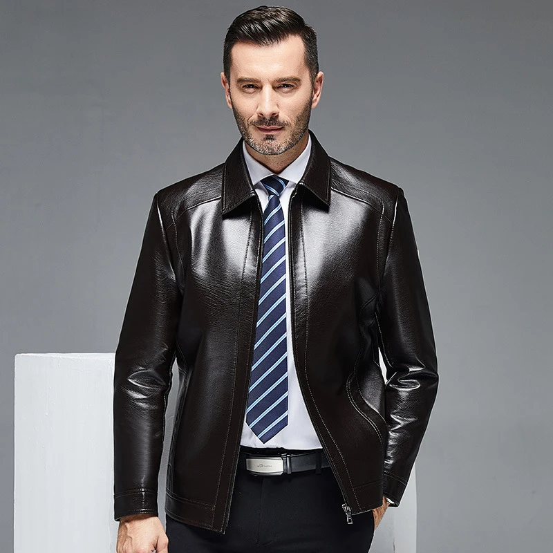 Middle-aged Man's Autumn And Winter New Dad Leather Clothes Mens Jackets Menswear in Business Casual Top Gun | Мужская одежда
