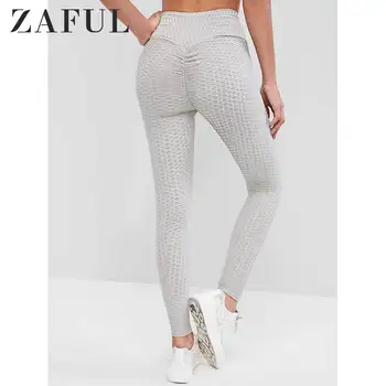 

ZAFUL Textured Scrunch Butt Sports Leggings For Women High Waisted Solid Color Female Gym Leggings Fall Spring