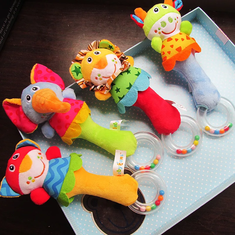 Infant Developmental Hand Grip Stuffed Animal Toys Baby Soft Rattles Shaker Toys Baby Sticks Transparent Rings Gums Toys