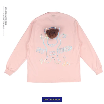 

UNCLEDONJM Cartoon Bear Reflective Printing Long-Sleeved T-shirt Men's Cool Fashion Brand Hip Hop HipHop Fashion Tops AD-2110