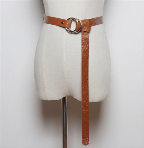 CAMEL Autumn Design Alligator Pattern PU Waist Belts Women CROCO Leather Double Rings Buckle Large Size Shirt Dress Corset Belts - Цвет: CAMEL