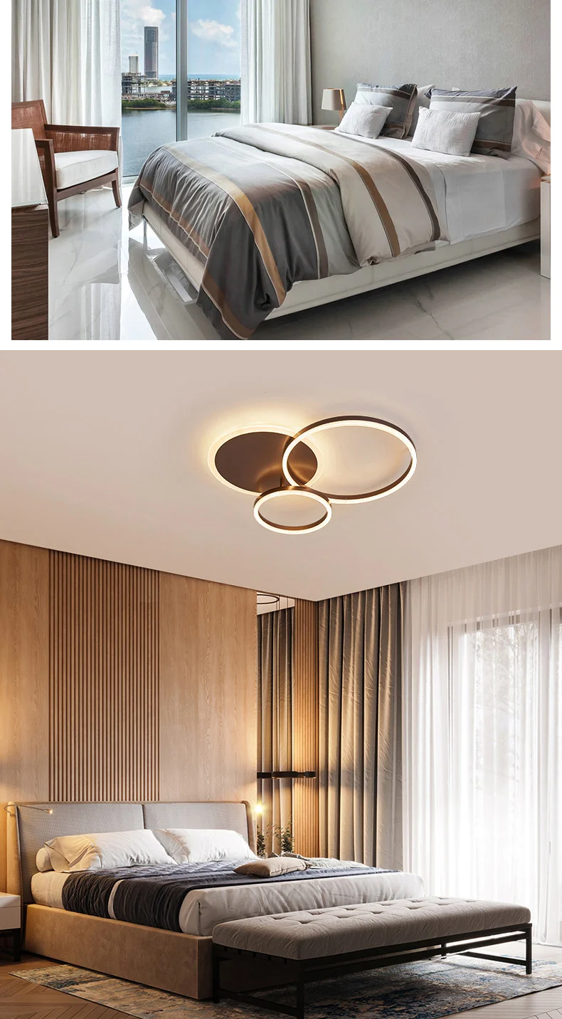 Smart Home Alexa Circle Rings Modern led Chandelier For living Room Bedroom Study Room White/Brown Color Chandelier rectangular chandelier