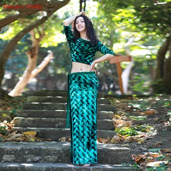 

New Women Ladies Belly Dance Costume Velvet Set Tops+Skirt 2 Pieces Sexy Belly Dance Wear Practice Or Performance Costumes
