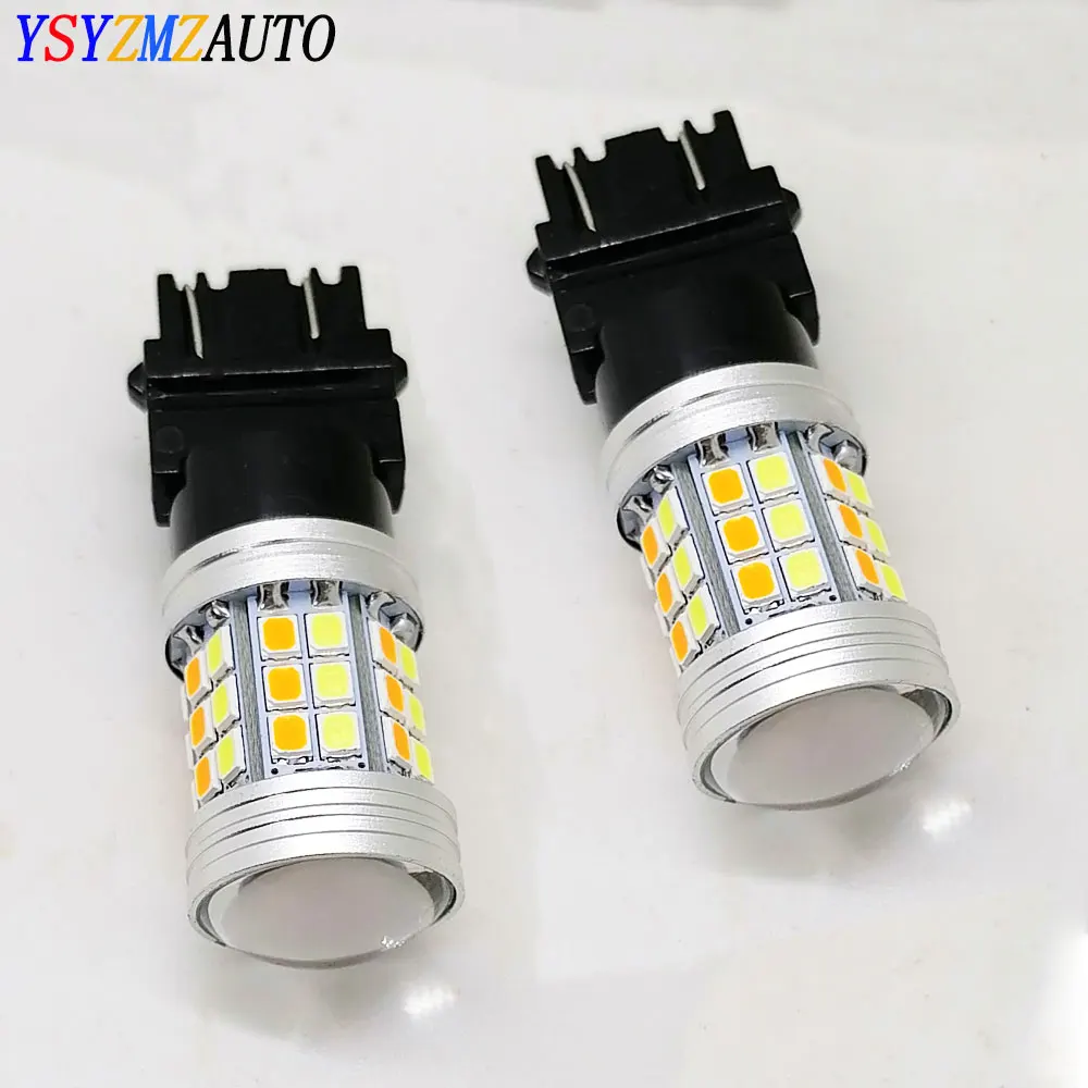 2Pcs T25 3157 1157 7443 LED Bulb Car Turn Signal Brake Dual Color Light 45SMD 2835LED Auto Driving Turning Lamp 12V White Yellow