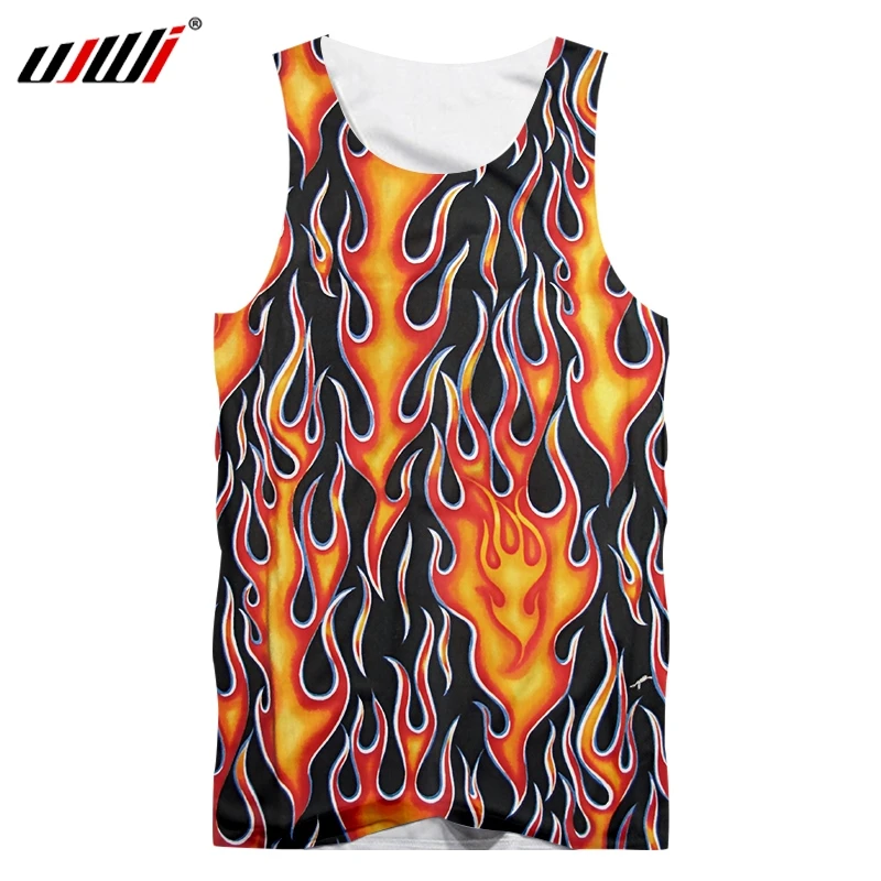 

UJWI Fashion Sexy Vest Men's Sleeveless Vest Funny Red Flame 3D Printing Fitness Fashion Sexy Vest Bodybuilding Tanktop Dropship