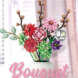 Blocs de construction de Bouquet de fleurs pour filles, bricolage, briques de fleurs de roses romantiques Moc, idées techniques de décoration de maison, jouets pour filles, cadeau 