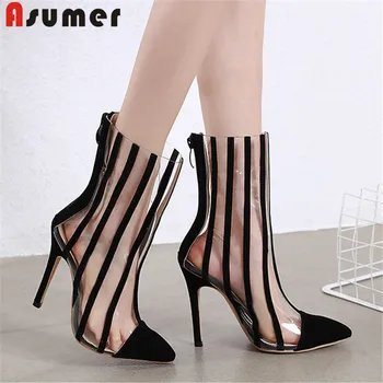 

ASUMER 2020 new arrival ankle boots for women transparent stiletto high heel shoes spring summer pointed toe short boots woman