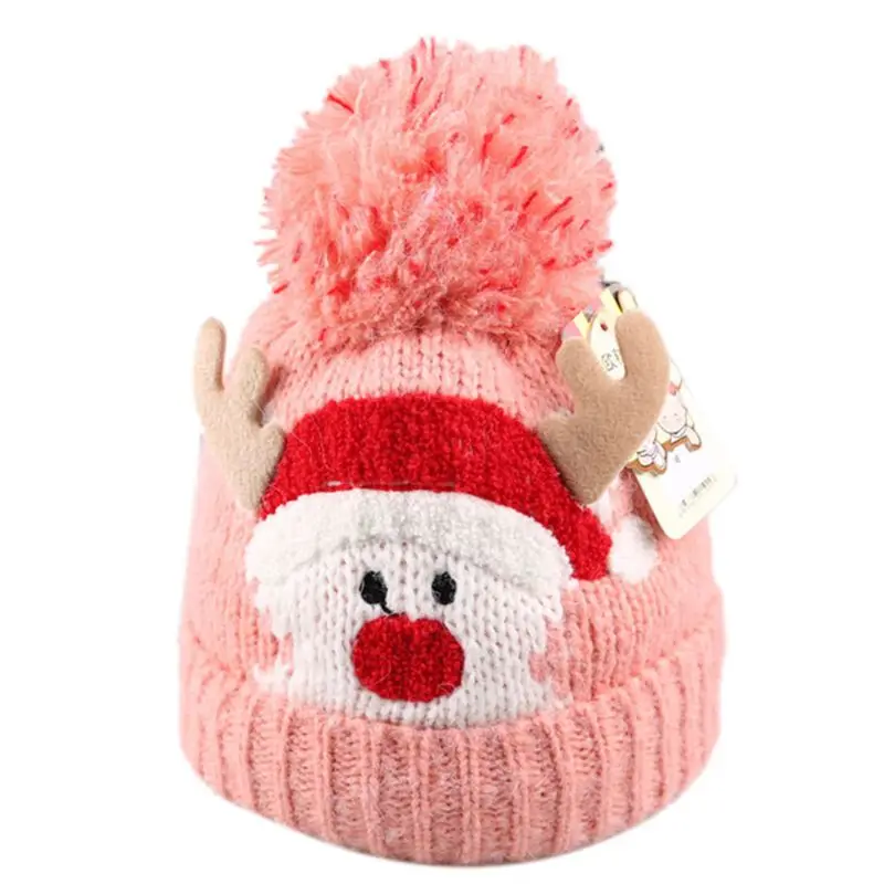 PK Infant Baby Christmas Crochet Knit Hat Cute Elk Antler Pompom Cuffed Beanie Cap Knitted Hat - Цвет: PK