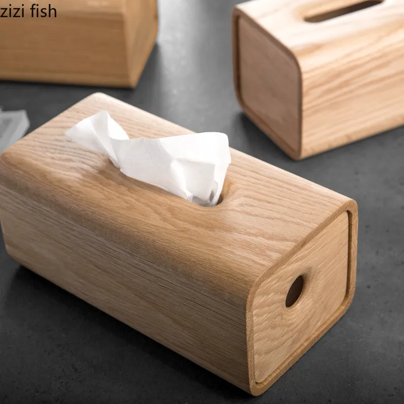 Japanese-style Black Walnut White Oak Tissue Box Solid Wood Rectangular Tissue Storage Box Home Desktop Paper Towel Holder 2