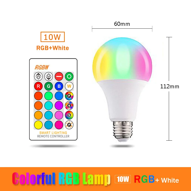E27 светодиодный 16 Цвет RGB Волшебная светодиодная лампочка 5/10/15 Вт 85-265V RGB светодиодный лампа Spotlight+ ИК-пульт дистанционного управления Управление светодиодный лампы для дома - Испускаемый цвет: RGBW E27 10W