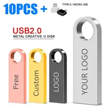 10PCS/lot Metal USB Flash Drive Pen Drive 4GB 8GB 16GB Pendrive 32GB 64GB Memory Stick 128GB USB Stick Gift Free Customized LOGO