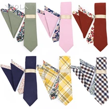 Luxury Gift Patchwork Double Side Floral Solid 7cm Necktie Hankie Set Blue Cotton Men Suit Wedding Party Daily Tie Accessory Top