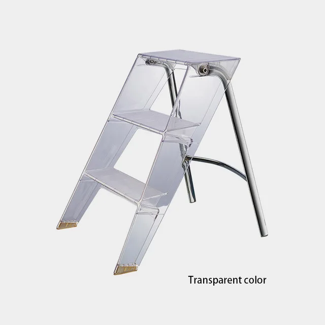 JOYLOVE Japanese Household Ladder Transparent Acrylic Portable Telescopic Folding Ladder Storage Three-step Pedal Plastic Ladder Transparent color