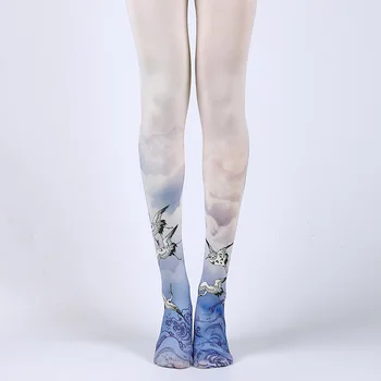 

Japanese Soft Girl Fairy Crane Pattern Fashion Printing Stockings Feihe Printing Pantyhose Personality Literary Stockings