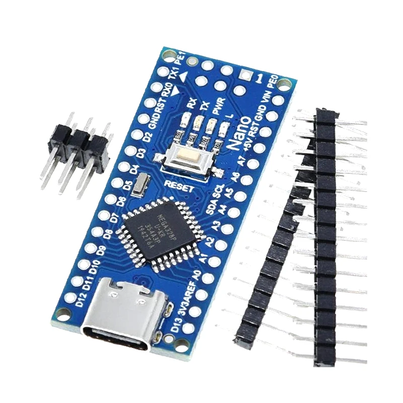 Scheda Nano V3 Con CH340 E Porta USB-C – 3 Pezzi, 5V 16MHz, Compatibile Arduino, Per Progetti E Prototipazione