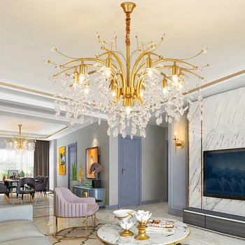 

American CrystalLamps Dining Room Bedroom Lamp Simple Living Room led Crystal Chandeliers Lighting Nordic Modern Gold Chandelier