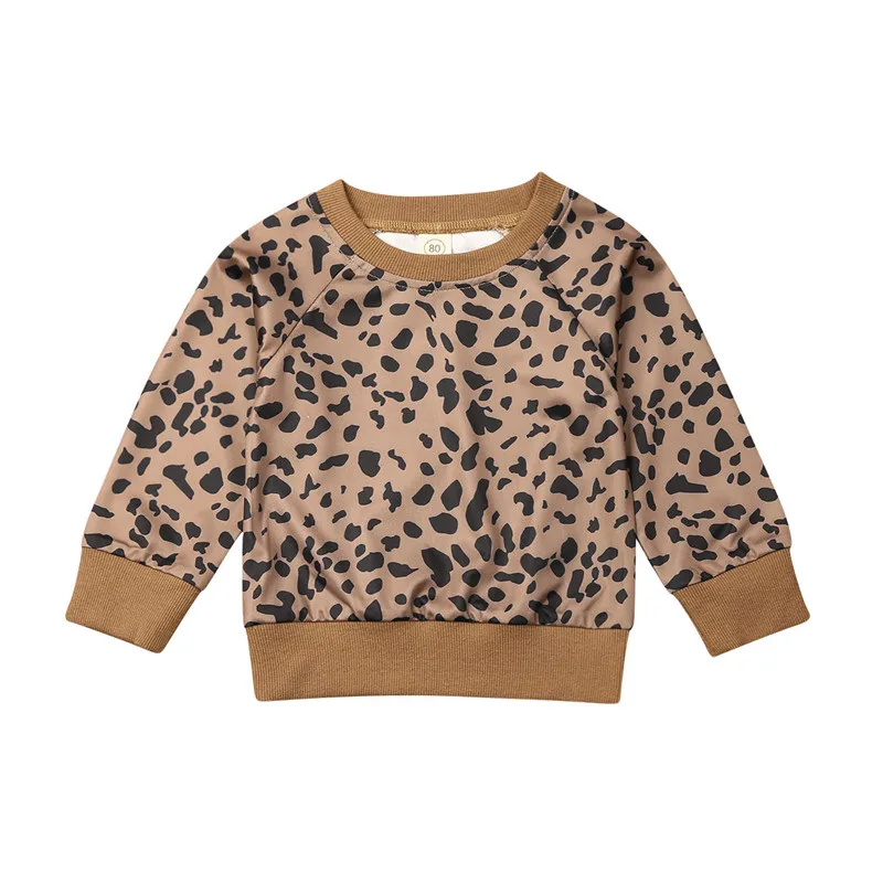 Толстовки с длинными рукавами; пуловер; джемпер; Весенняя хлопковая одежда; леопардовый принт для маленьких мальчиков и девочек 0-24 месяцев
