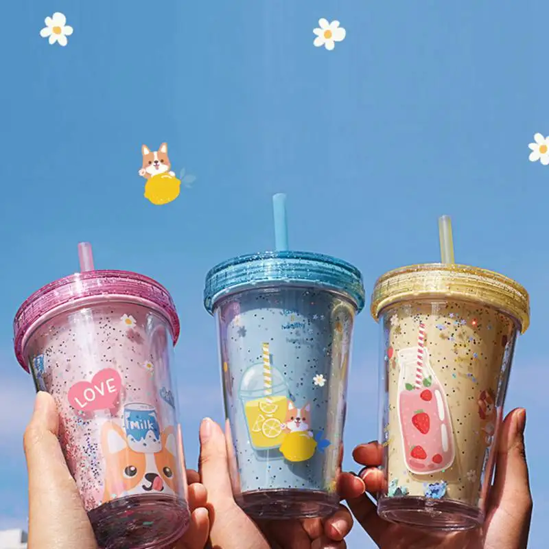 320ml Portable Paille Tasse Avec Couvercle Tasses Réutilisables En Plastique Gobelet Froid Tasse À Café Cadeau De Fête De Noël Soutien Livraison Directe