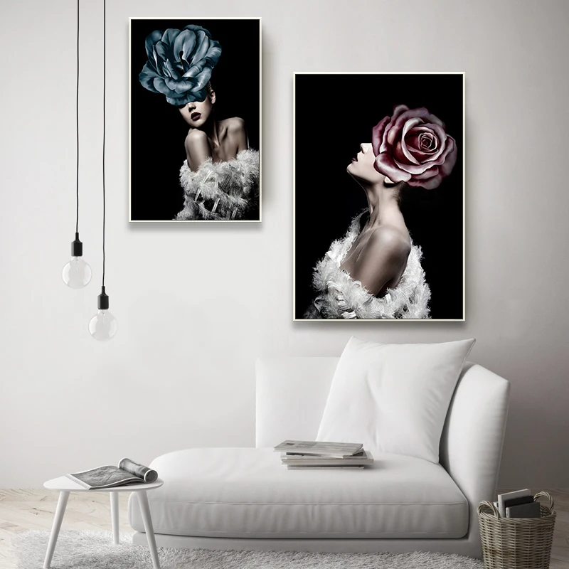 Современные модные плакаты и принты черная белая девушка цветок настенная