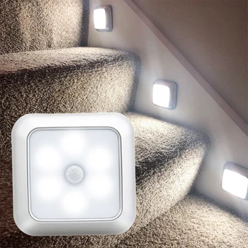 

6Leds Pir Motion Sensor Light Battery Led Nightlight For Closet Wardrobe Stair Lighting Hallway Silver Shell Night Lamp For Home