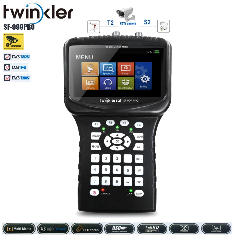 Twinkler SF-999PRO спутниковый искатель для DVB S2/DVB T2/DVB C Satfinder CCTV Тест в AHD/TVI/CVI/CVBS Sat Finder