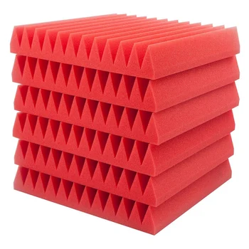 

6 Pcs Red Acoustic Panels Soundproofing Foam Acoustic Tiles Studio Foam Sound Wedges 5x 30x30cm