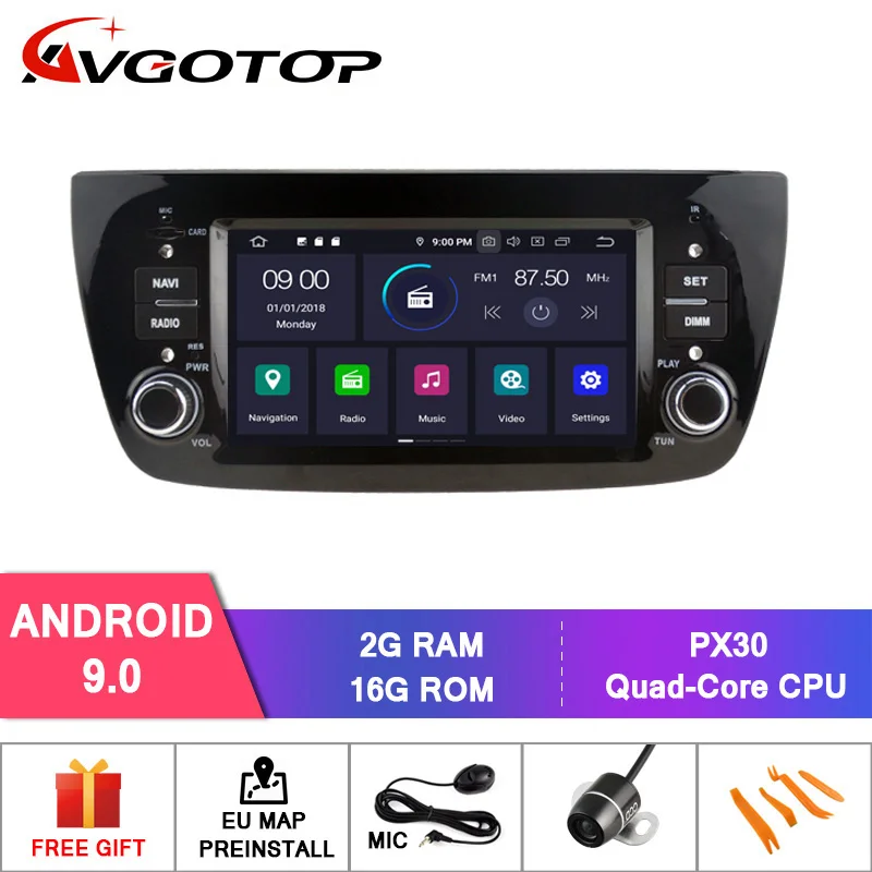 AVGOTOP Android 9,0 4 Гб+ 64 ГБ Автомобильный DVD плеер для Deckless FIAT DOBLO ips HD экран навигации