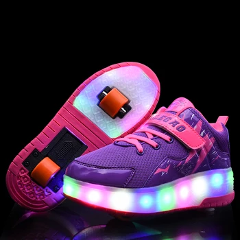 

New Blue purple USB Charging Fashion Girls Boys LED Light Roller Skate Shoes For Children Kids Sneakers With Wheels Two wheels
