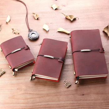 

Retro Handmade Notebook Vintage Genuine Leather Traveler's Notebook Diary Journal Pocket Leather Cowhide Office Work Gift