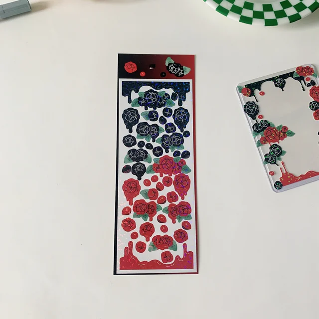 1Pc Ins Gradient Laser Rose Series Decoration Laser Stickers Scrapbooking Hand Account Cute Stationery Sticker School Suppliesr 1Pc B