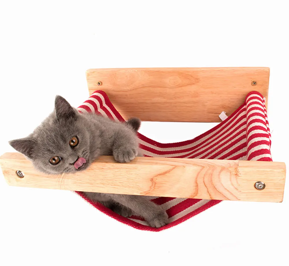 Модный деревянный гамак для кошки, мягкая флисовая подушка для кошки, дерева, подвесная кровать для кошки, кошки, башни, кошки, скребок, мебель для кошек - Цвет: red