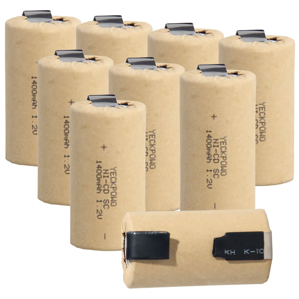 9 шт аккумулятор SC 1,2 V SUBC батареи перезаряжаемый высокий слив 1400mah с вкладками цвет случайный