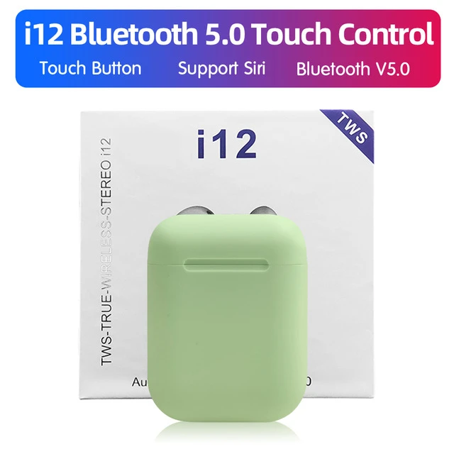 i12 Green with box Беспроводные наушники с Bluetooth 5,0, оригинальные наушники Macaron i12 TWS, сенсорная стерео гарнитура, спортивные наушники для смартфона - Цвет: i12 Green with box